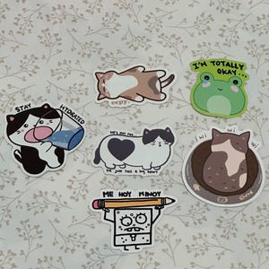 Wi Wi Wi Cat, Eepy Cat, Stay Hydrated Cat, Im okay Frog, Fat Gray Cat and Doodle Bob Stickers - cat memes, funny memes, cartoon, cats