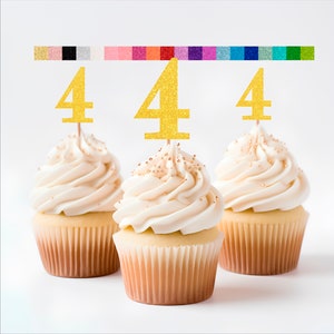 4th birthday Cupcake Toppers (Set of 12)  20 Colors Available  Birthday Decorations Party Favors  Choose Number, Name, or Both