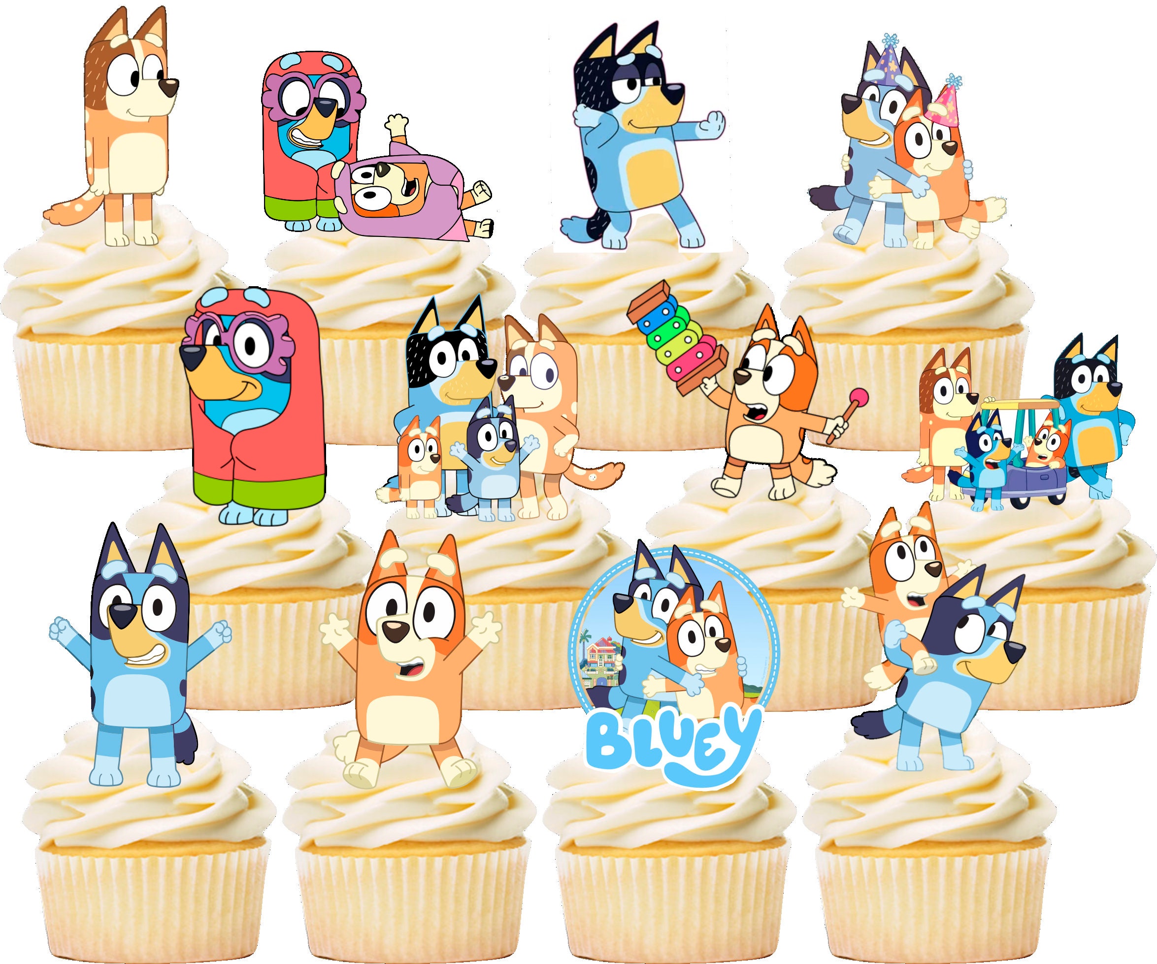 Bluey Cupcake Toppers ( Set of 12) (3 inches Tall)