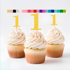 1st birthday Cupcake Toppers (Set of 12)  20 Colors Available  Birthday Decorations Party Favors  Choose Number, Name, or Both