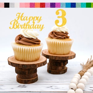 3rd birthday Cupcake Toppers (Set of 12)  20 Colors Available  Birthday Decorations Party Favors  Choose Number, Name, or Both