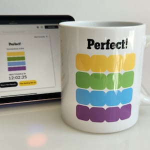 Perfect! Double Sided Connections Mug Gift Idea for Puzzle Lovers and Coffee Drinkers Crossword Games NYT Connections Word Games Wordle