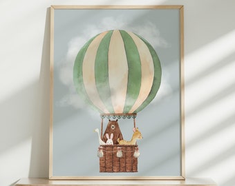 Hot Air Balloon Nursery Print Kids Room Printable Wall Art Gender Neutral Decor Digital Download Unique Wall Decor Cute Baby Shower Gift