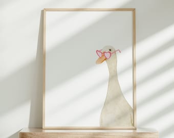 Lámina infantil de ganso travieso, decoración divertida para la habitación de los niños (descarga digital)