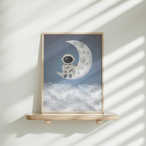 Astronaut Moon Print, Kids Space Nursery Decor (Digital Download)