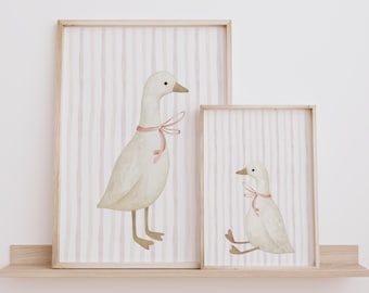 Set de láminas para habitación infantil con diseño de gansos, acuarela estilo cottagecore (descarga digital)