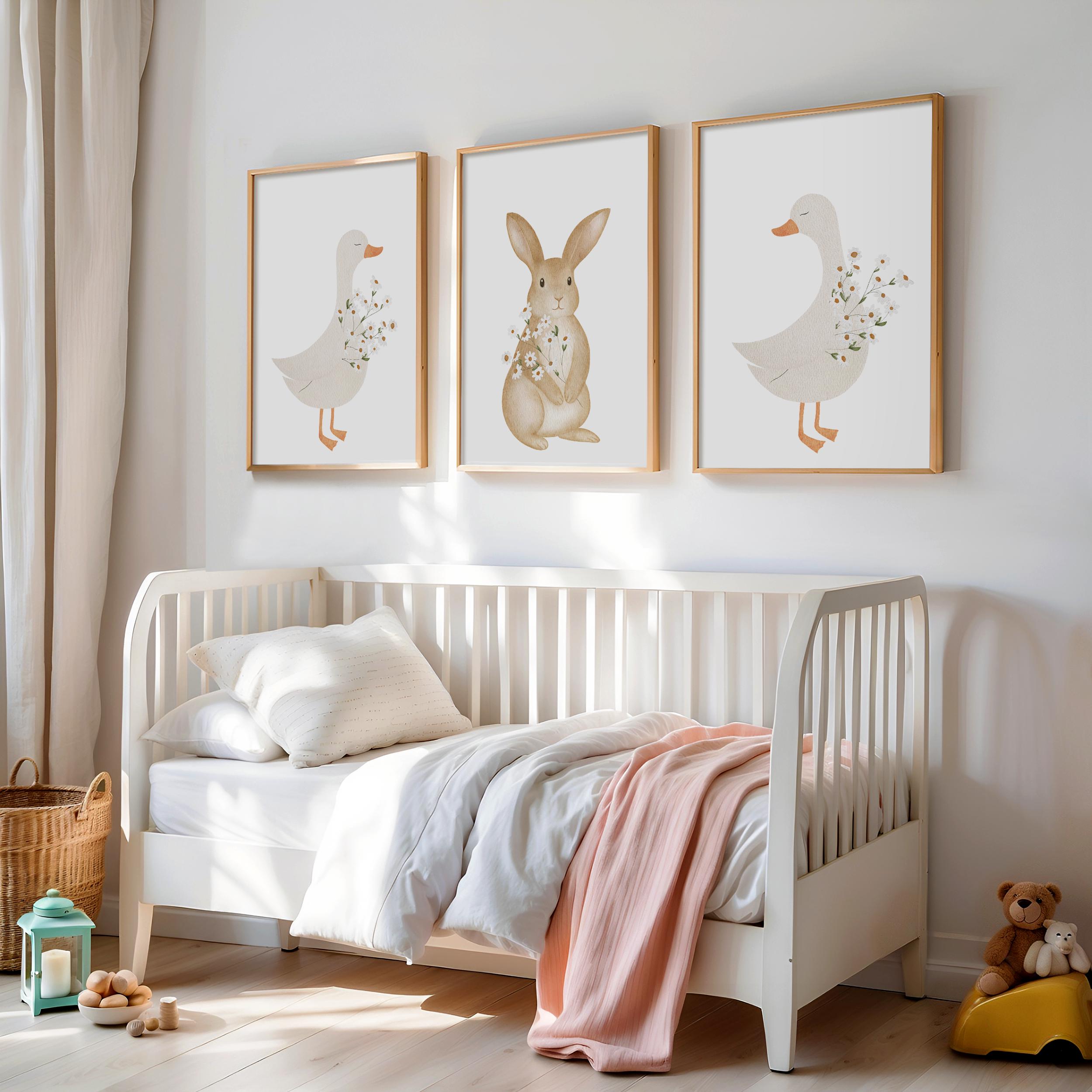 Goose and Bunny Nursery Print Set, Cottagecore Kid Room Decor (digital ...