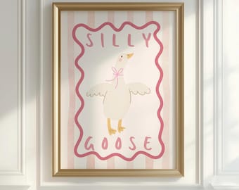 Silly Goose Nursery Print, Pink Bow, Coquette Decor (Digital Download)
