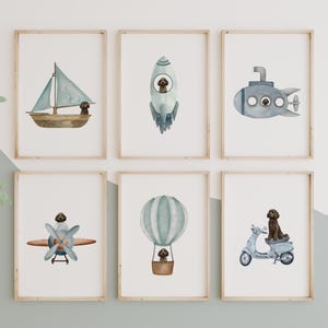 Cute Labradoodle Nursery Print Set of 6 Gallery, Fun Dog Nursery Print Kids Room Decor, Unique Gender Neutral Groodle Kids Room Digital Art