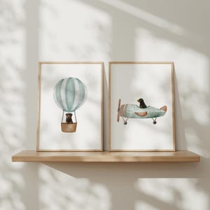 Rottweiler in Plane and Hot Air Balloon Nursery Print Set of 2, Dog Kids Room Decor, Dog Theme Printable Wall Art, Fun Rottweiler Wall Art