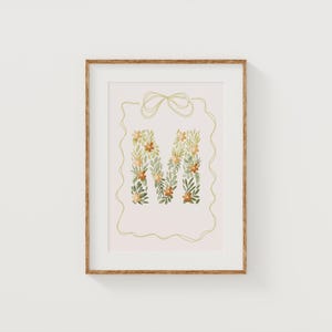 Letra inicial impresa M, diseño floral para guardería, decoración de habitación de adolescente con flores vintage, descarga digital, arte de pared para habitación de niños, letras florales, estilo bohemio para niña