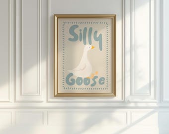 Silly Goose Nursery Print, Pale Blue Kids Room Decor (Digital Download)
