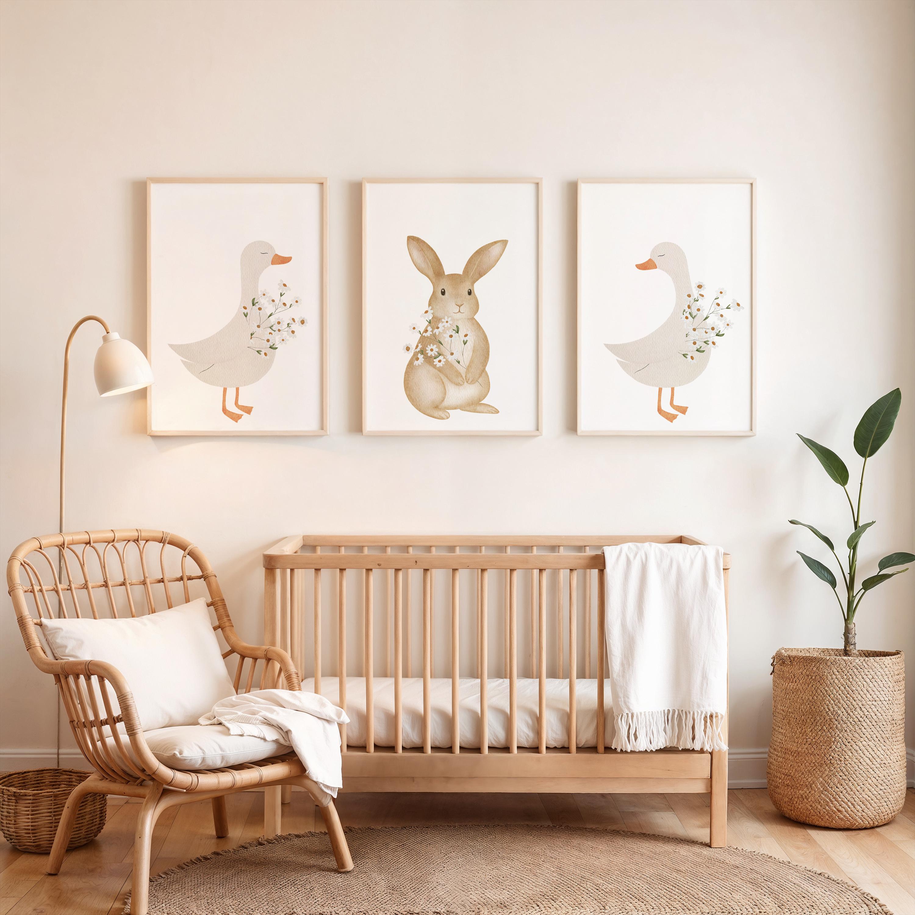 Goose and Bunny Nursery Print Set, Cottagecore Kid Room Decor (digital ...