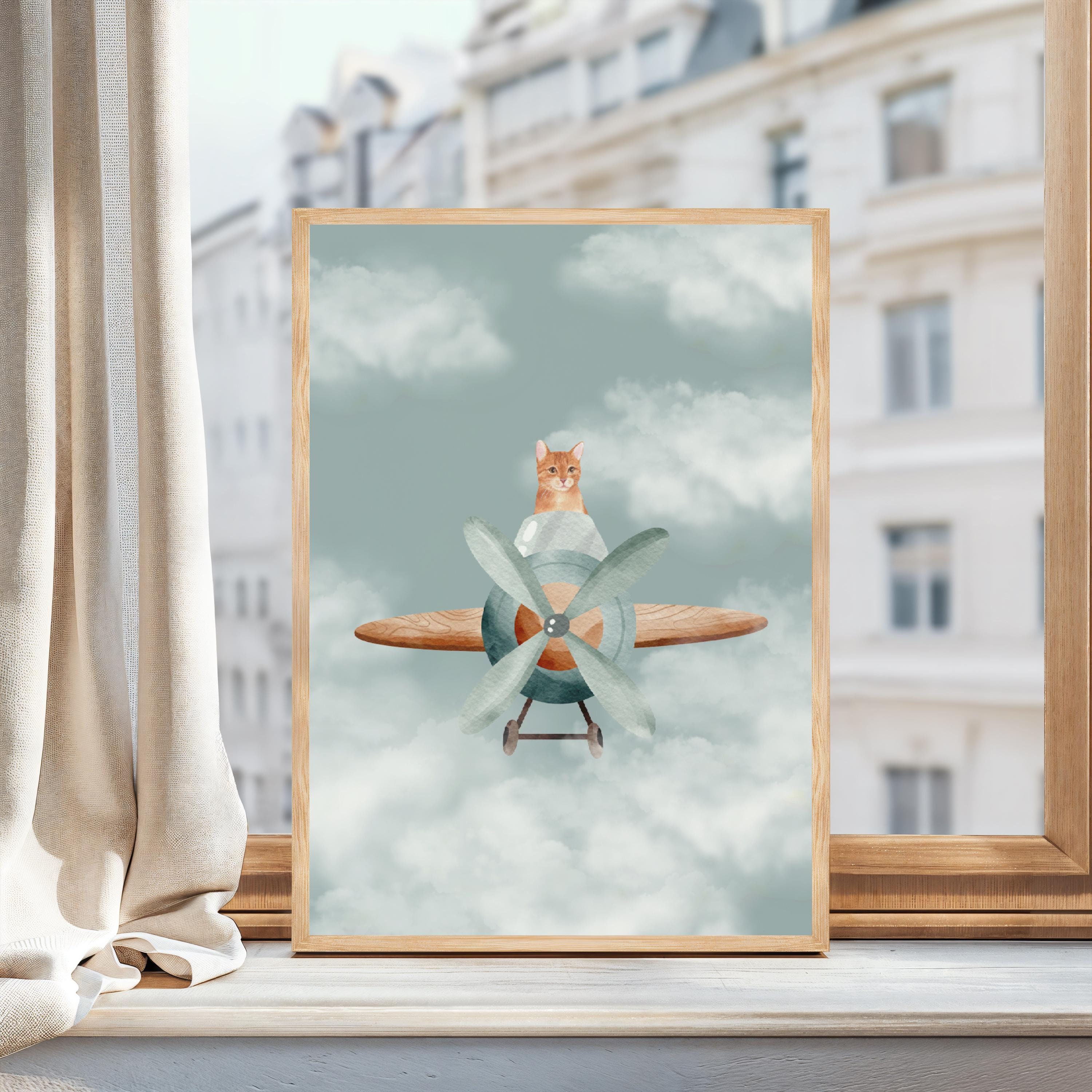 Cat Art Airplane - Etsy