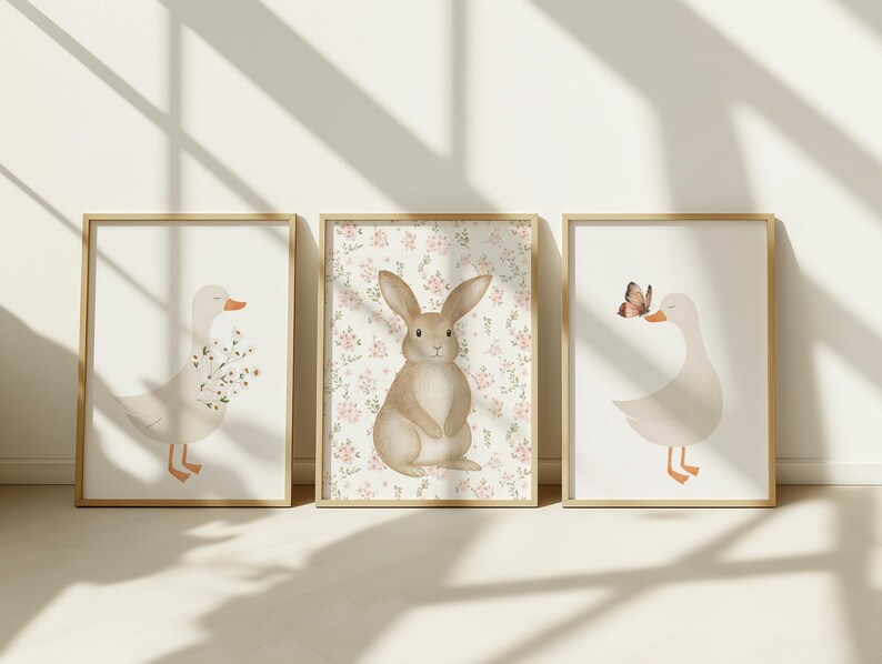 Vintage Bunny and Goose Nursery Print Set (digital Download) - Etsy