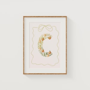 Letra inicial impresa C, diseño floral para guardería, decoración de habitación de adolescente con flores vintage, descarga digital, arte de pared para habitación de niños, letras florales, estilo bohemio para niña