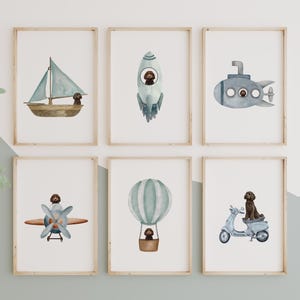 Cute Labradoodle Nursery Print Set of 6 Gallery, Fun Dog Nursery Print Kids Room Decor, Unique Gender Neutral Groodle Kids Room Digital Art