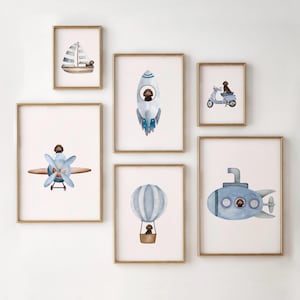Cute Labradoodle Nursery Print Set of 6 Gallery, Fun Dog Nursery Print Kids Room Decor, Unique Gender Neutral Groodle Kids Room Digital Art
