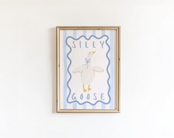 Silly Goose Nursery Art Print, Blue Baby Boy Decor (Digital Download)