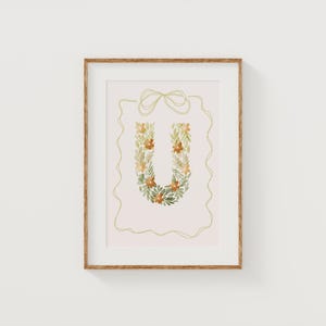 Letra inicial impresa U, diseño floral para guardería, decoración de habitación de adolescente con flores vintage, descarga digital, arte de pared para habitación de niños, letras florales, estilo bohemio para niña