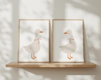 Set de láminas para habitación infantil con diseño de gansos, acuarela estilo cottagecore (descarga digital)