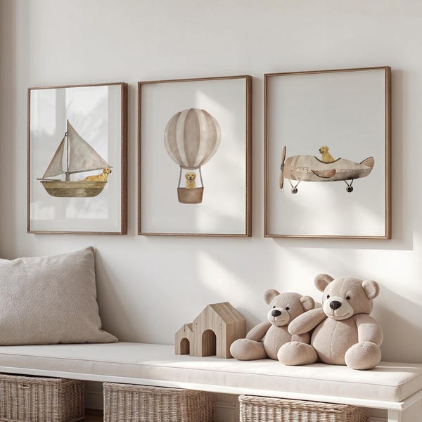 Labrador Nursery Print Set, Dog Airplane Art (Digital Download)
