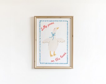 Silly Goose Nursery Art Print, Quirky Kids Room Decor (Digital Download)