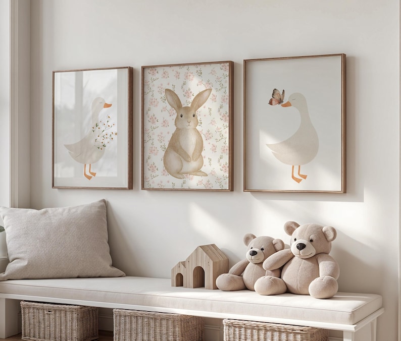 Goose Rabbit Vintage Bunny and Goose Nursery Print Set (digital Download) - Etsy