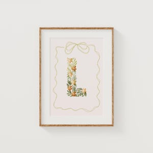 Letra inicial impresa L, diseño floral para guardería, decoración de habitación de adolescente con flores vintage, descarga digital, arte de pared para habitación de niños, letras florales, estilo bohemio para niña