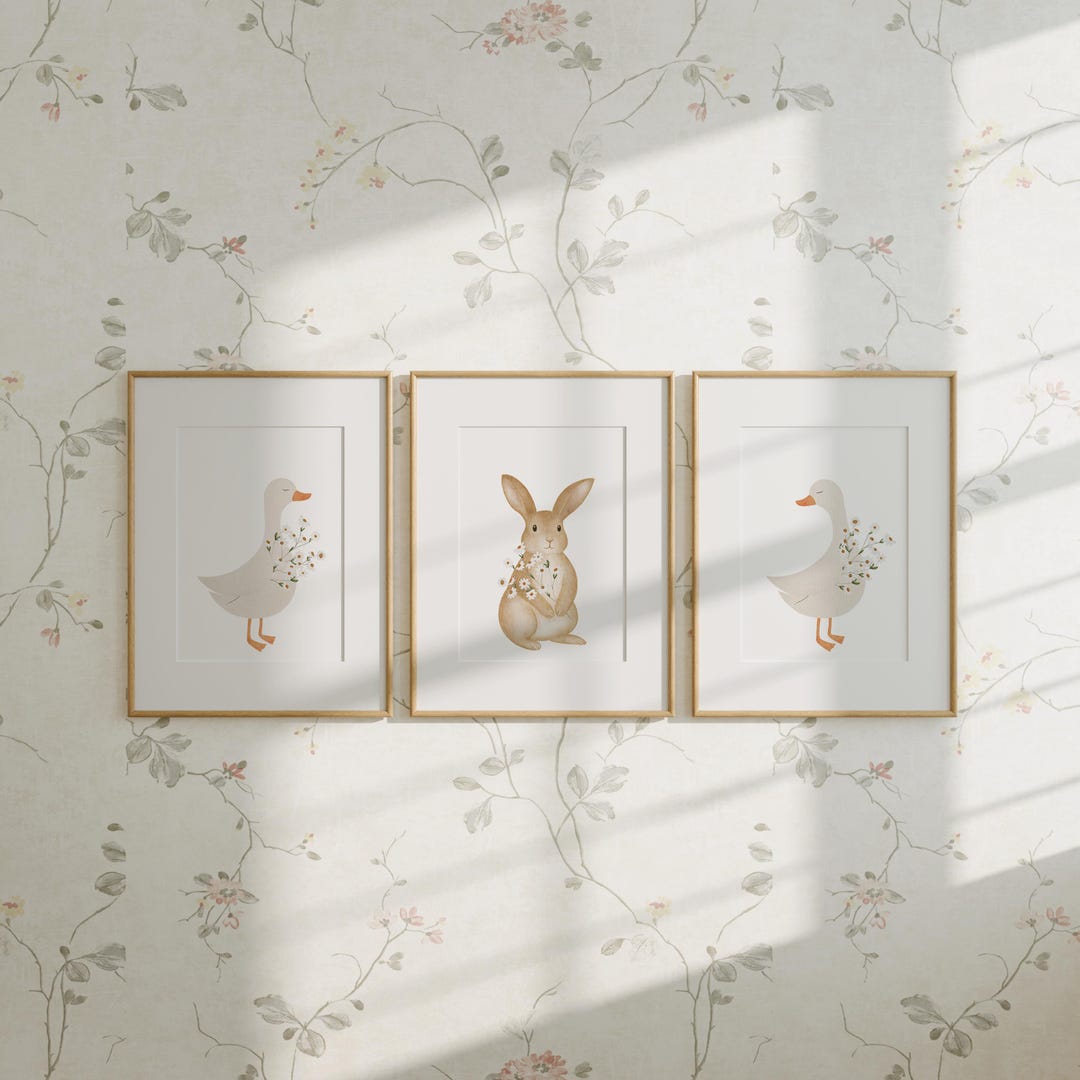 Goose and Bunny Nursery Print Set, Cottagecore Kid Room Decor (digital ...
