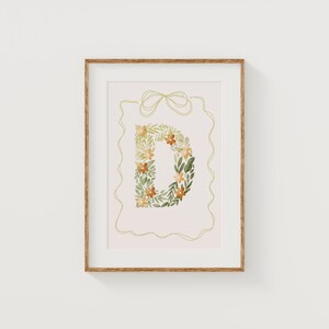 Letra inicial impressa D Floral Nursery Design Vintage Flower Teen Room Decor Digital Download Kids Room Wall Art Floral Letter Boho Baby Girl