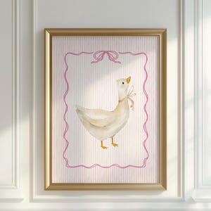 Pink Coquette Goose Baby Girl Nursery Print, Printable Digital Download Kids Room Wall Art, Sweet Whimsical Pink Bow Girl Room Artwork