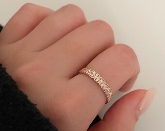 14K Solid Gold Heart Shape Eternity Band Heart Stacking Ring Love Ring for Her Statement Dainty Gold Heart Promise Ring Anniversary Gift