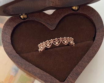14K Solid Gold Heart Ring Minimalist Heart Line Ring Simple Ring Love Band Ring Daily Ring Multi Heart Ring Gift for her