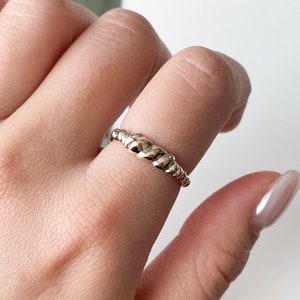 14K Solid Gold Croissant Ring Gold Twisted Ring Minimalist Dome Ring Statement Ring for Women Pinky Ring Rope Ring Gift for Her