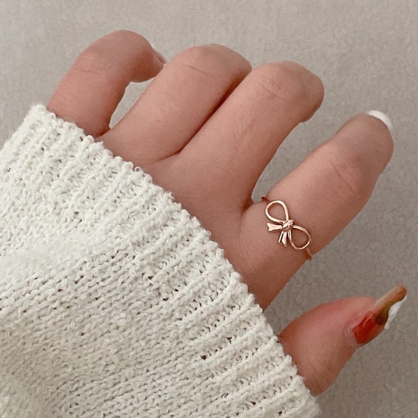 14K Solid Gold Bow Ring Minimalist Rings Classic Little Bow Ring Work Simple Ring Daily Ring Real Gold gift for her