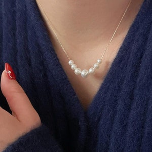 14K Solid Gold Floating Pearl Necklace Freshwater Pearl Necklace Dainty Minimalist Pearl Necklace Gift For Her Christmas Gift