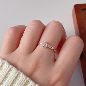 14K Solid Gold Half Chain Ring Dainty Ring Daily Stackable Ring Promise Ring Minimalist Square Ring Link Chain Ring Gift For Her