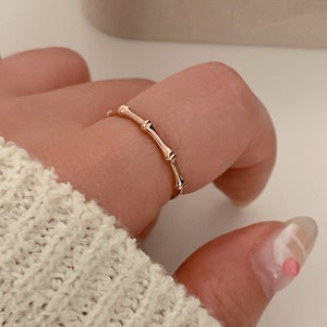 Gold Bamboo Ring 14K Solid Gold Minimalist Rings Daily Ring Simple Ring Real Gold  Fashion Ring Gift for her