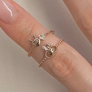 14K Solid Gold Bunny Ring Gold Rabbit Ring Animal Ring Bunny Pet Animal Ring for Children Dainty Cute Ring Gift for Kid, Mom, her
