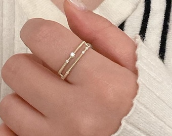 14K Solid Gold Double Band Ring Stackable Ring Thin Double Row Ring Connected Two Row Band Ring Statement Ring Anniversary Gift For Her