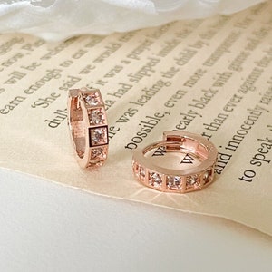 14K Solid Gold Huggie Hoop Earrings Gold CZ Simple Hoops Minimalist Everyday Square Hoop dainty Earrings gift for her