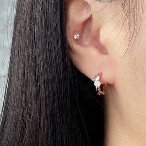 14K Solid Gold Simple CZ Hoop Earrings Dainty Earrings Everyday Earrings Gift For Her