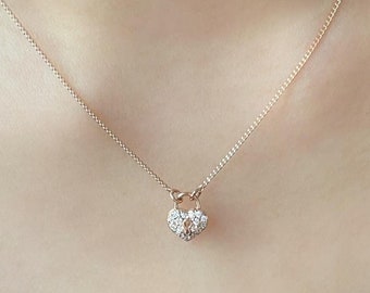 14K Solid Gold Heart padlock pendant Necklace Dainty Lock Necklace Dainty Simple Padlock Charm Love Lock Pendant Anniversary Gift