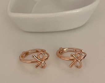 14K Solid Gold Bow Huggie Earrings Dainty Bow Earrings Bow Hoop Earrings Ribbon Hoop Earrings Gift For Her, Mom