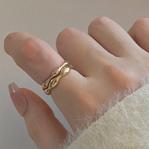 14K Solid Gold Curved Dome Stackable Ring Minimalist Ring Curved Band Ring Chunky Wave Ring Curved Wedding Band Gift For Her