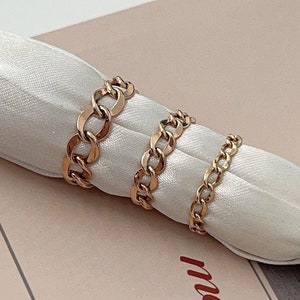 14K Solid Gold Cuban Link Ring Gold Chain Ring Stackable Ring Soft Chain Ring Vintage Chain Minimalist Ring Gift For her