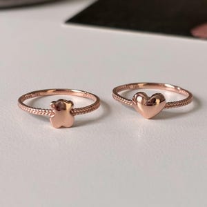 14K Solid Gold Minimal Heart Ring Cute Bear Ring Stacking Rings Dainty Love Ring Promise Ring Pinkie Teddy Bear Rings Gift For Her