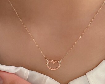 14K Solid Gold Heart Pendant Necklace Floating Heart Necklace Minimalist Love Necklace Daily Necklace gift for her