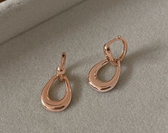 Double Circle Drop Earrings 14K Solid Gold Earrings Real Gold Round Drop Minimalist Earrings Daily Earrings Work Earrings gift for her